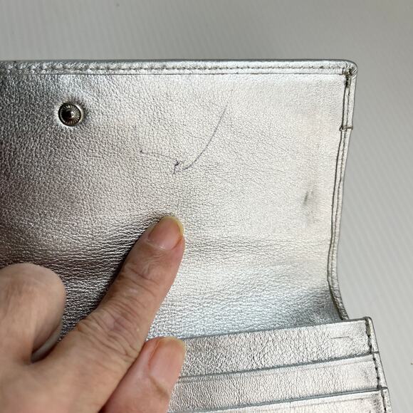 Coach Pleated Silver Metallic Leather Full Size Trifold Checkbook Wallet - Picture 5 of 6